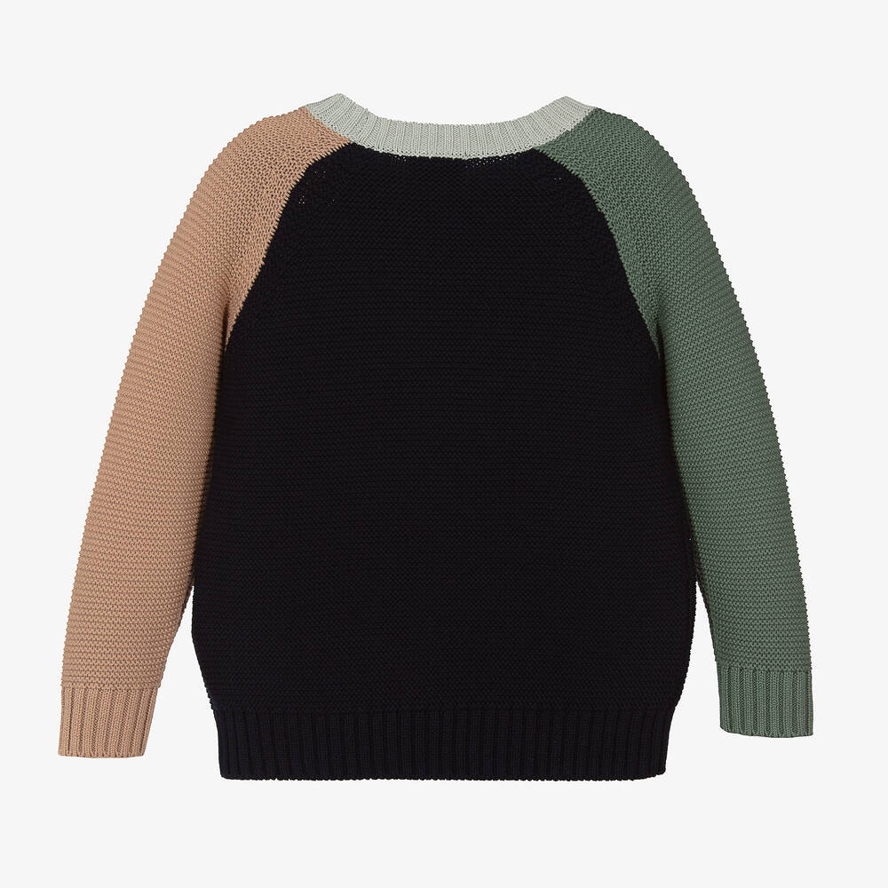 Il Gufo-Boys Blue Colourblock Cotton Knit Jumper | Childrensalon Outlet