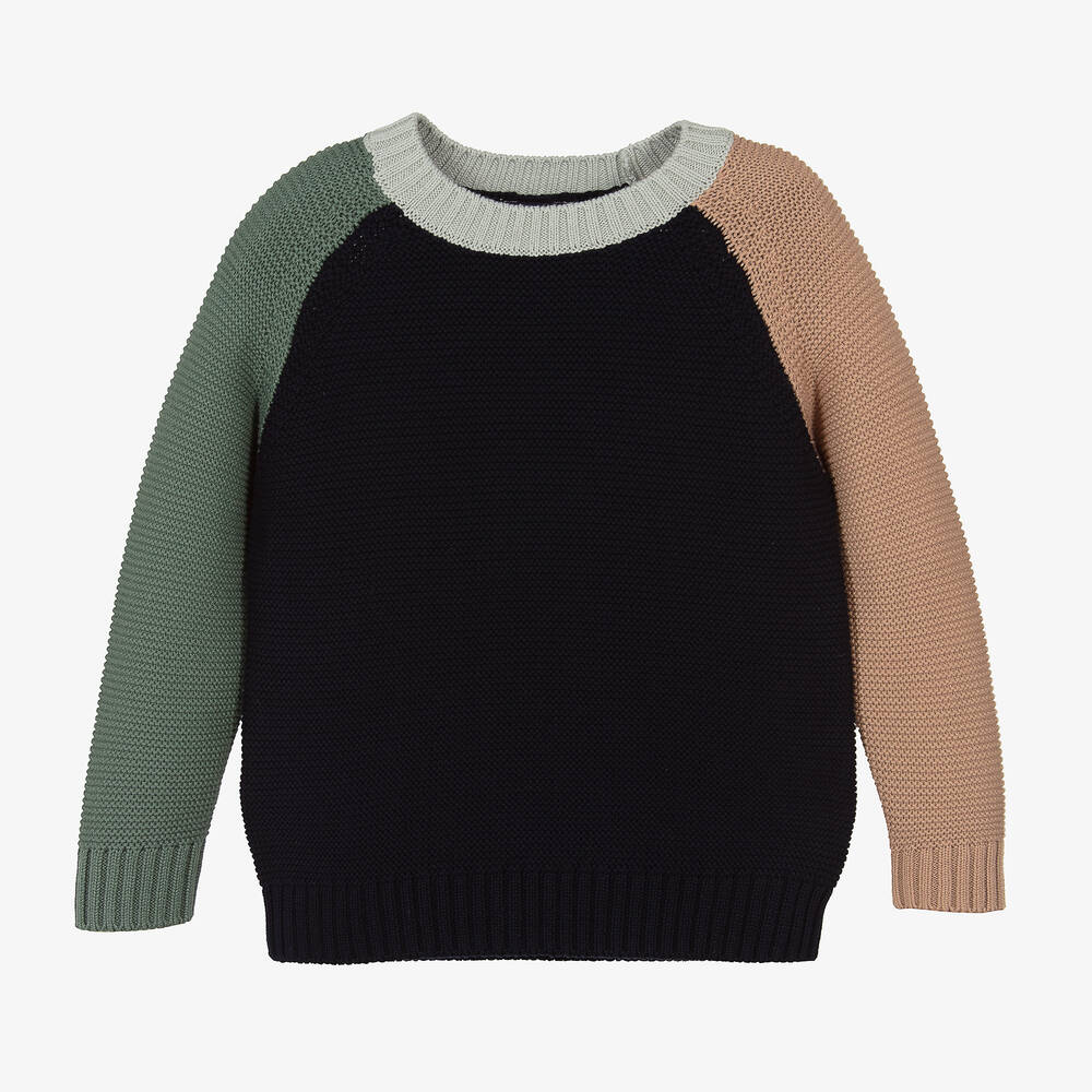 Il Gufo-Boys Blue Colourblock Cotton Knit Jumper | Childrensalon Outlet