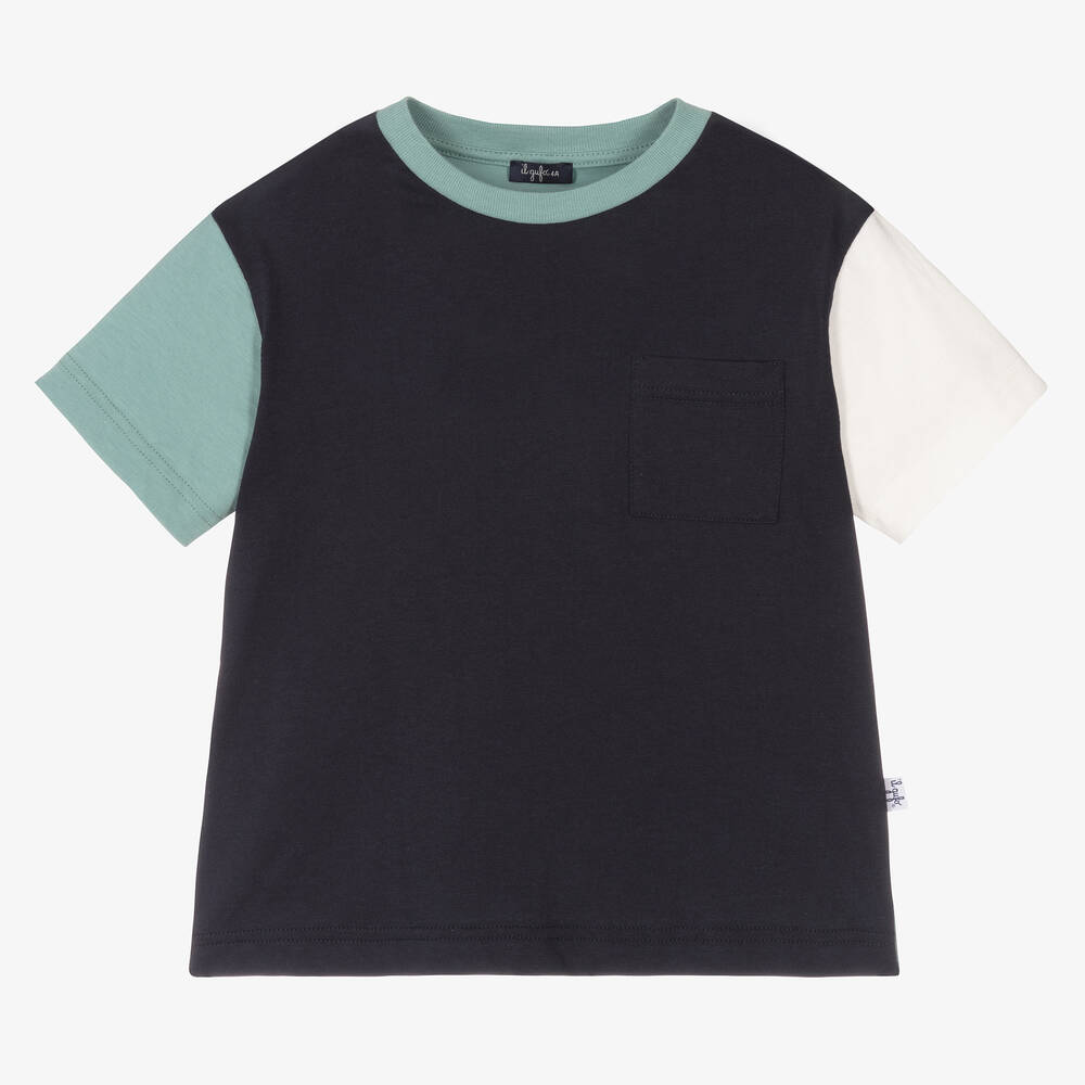 Il Gufo - Boys Blue Cotton Colourblock T-Shirt | Childrensalon