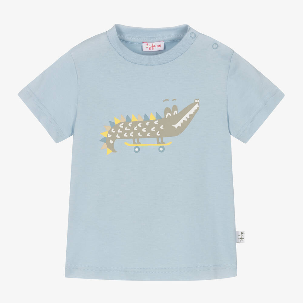 Il Gufo - Голубая хлопковая футболка с крокодилом | Childrensalon