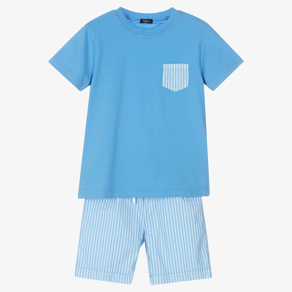 Il Gufo - Голубая футболка и шорты из хлопка для мальчиков | Childrensalon