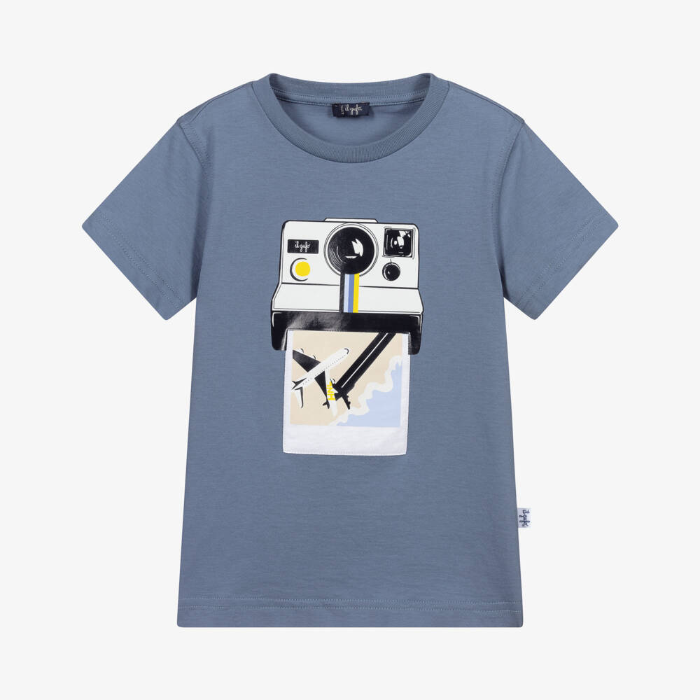 Il Gufo-تيشيرت قطن جيرسي لون أزرق للأولاد | Childrensalon Outlet