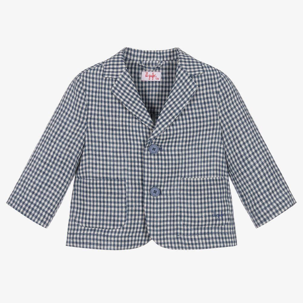 Il Gufo - Boys Blue Gingham Linen Blazer | Childrensalon