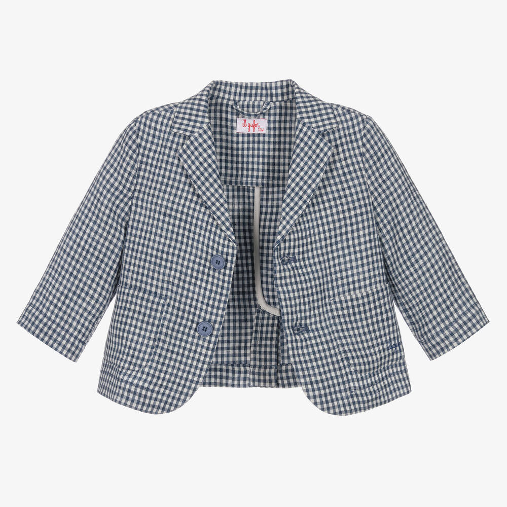 Il Gufo-Синий льняной блейзер с мелкую клетку | Childrensalon Outlet