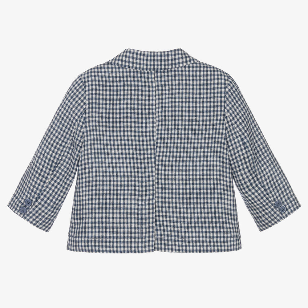 Il Gufo-Синий льняной блейзер с мелкую клетку | Childrensalon Outlet