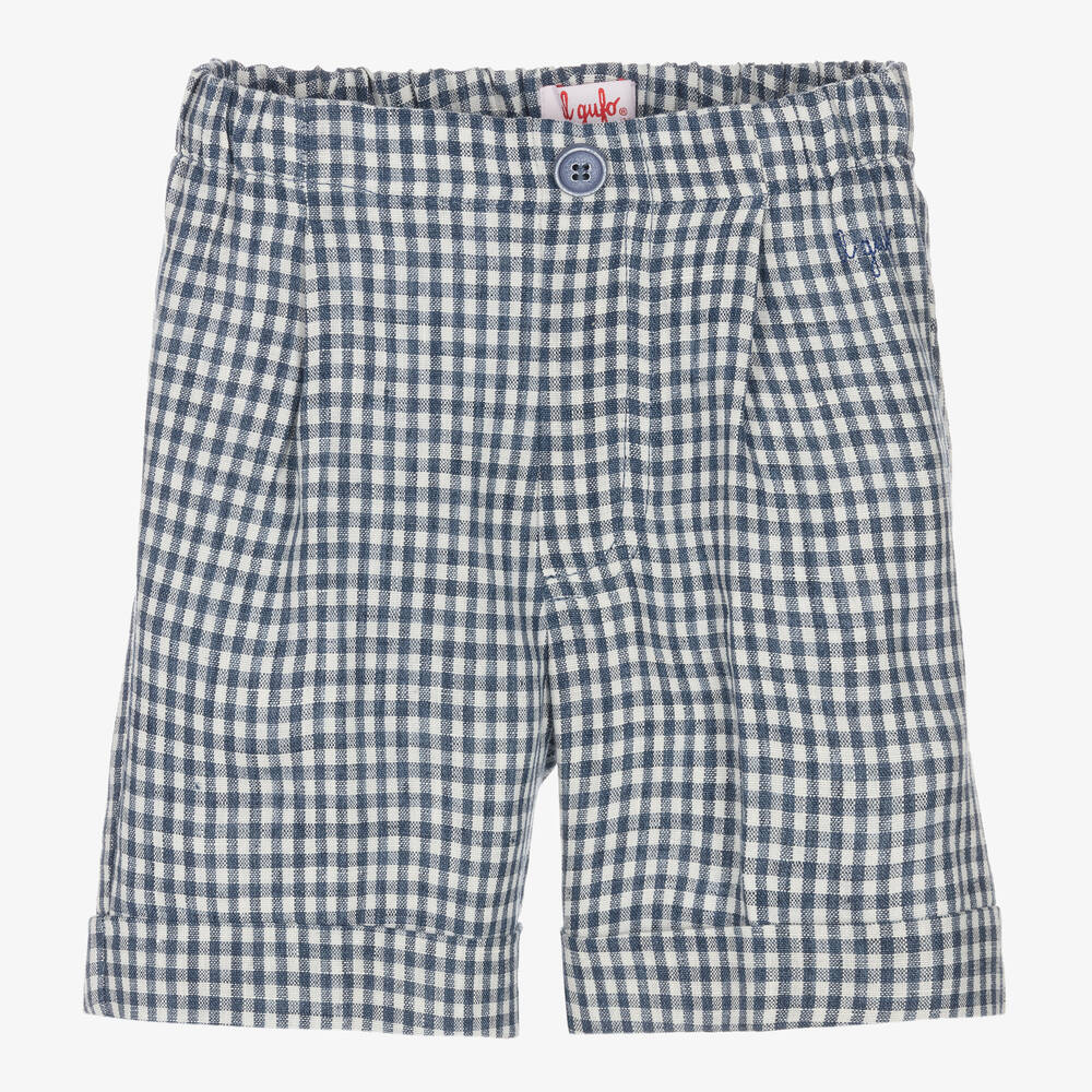 Il Gufo - Boys Blue Gingham Linen Shorts | Childrensalon