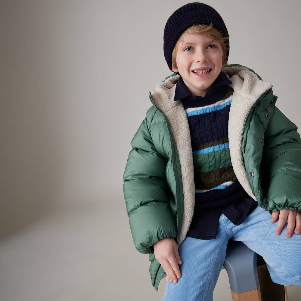 Il Gufo-بلوفر صوف مارينو محبوك لون أزرق وأخضر للأولاد | Childrensalon Outlet