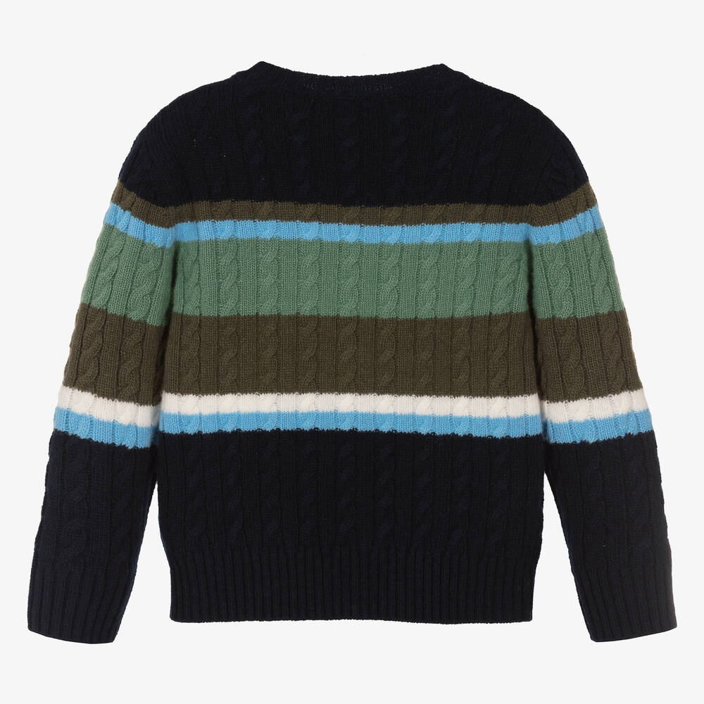 Il Gufo - Boys Blue & Green Stripe Wool Sweater