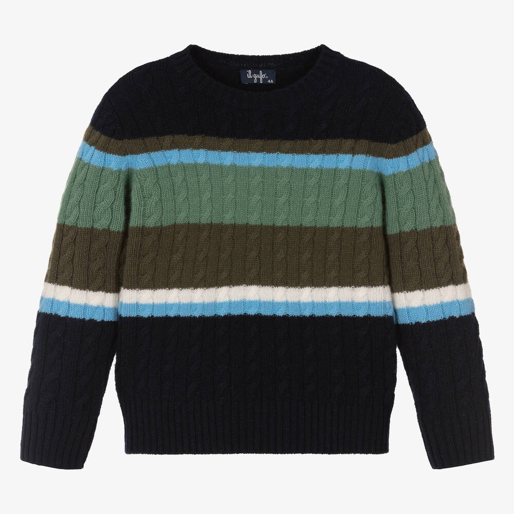 Il Gufo - Gestreifter Wollpullover Blau/Grün | Childrensalon