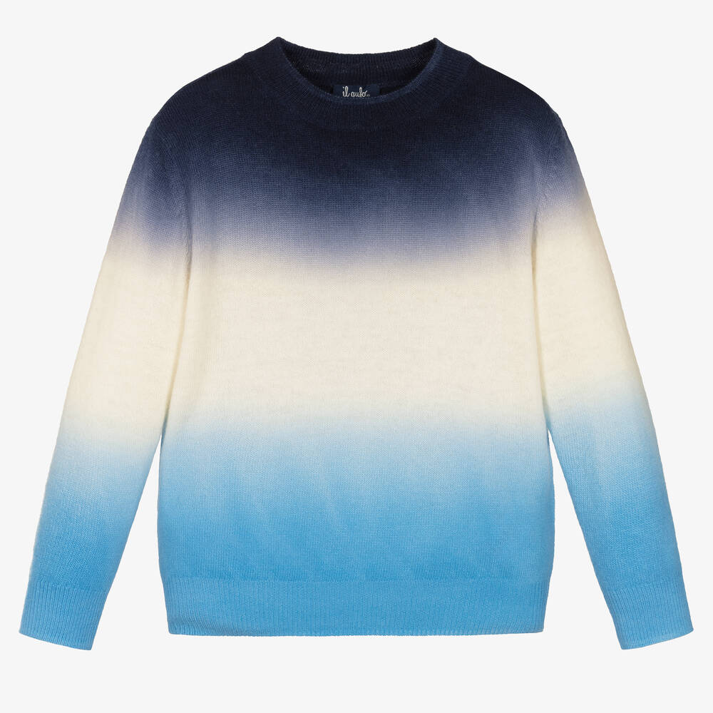 Il Gufo - Boys Blue & Ivory Merino Wool Sweater | Childrensalon