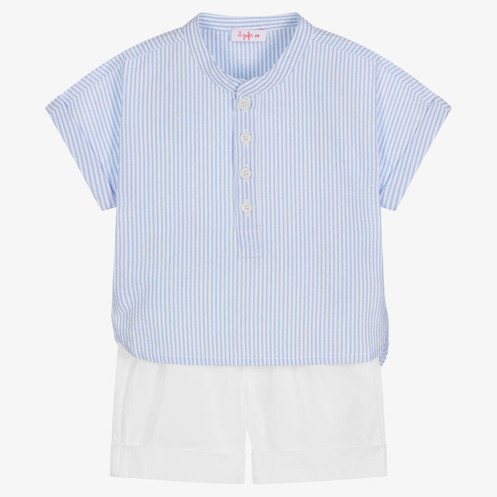 Il Gufo - Голубая рубашка в полоску и кремовые шорты | Childrensalon