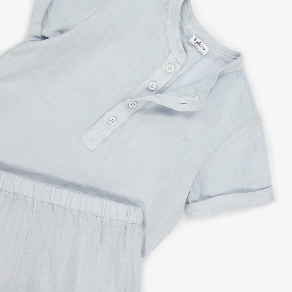 Il Gufo-طقم صيفي أزرق من الكتان للأولاد | Childrensalon Outlet