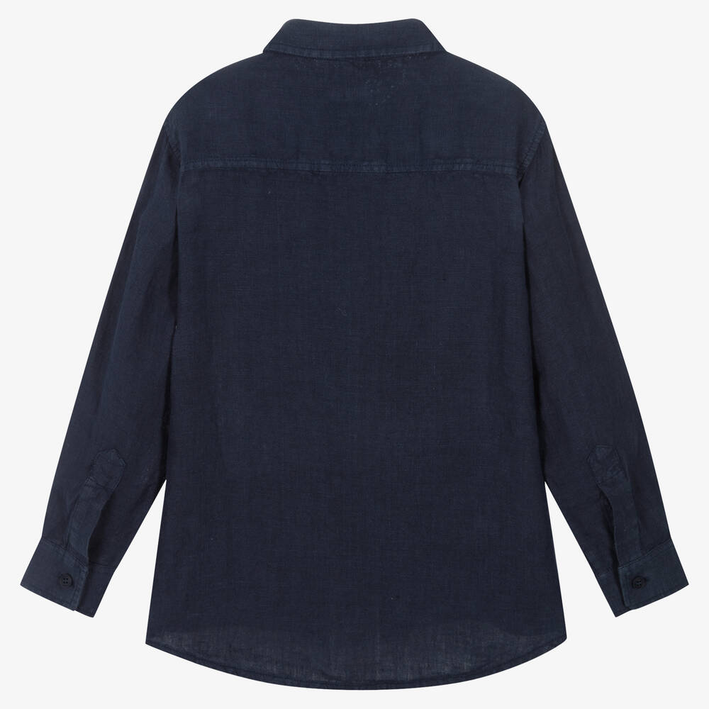 Il Gufo-Boys Blue Linen Long Sleeved Shirt | Childrensalon Outlet