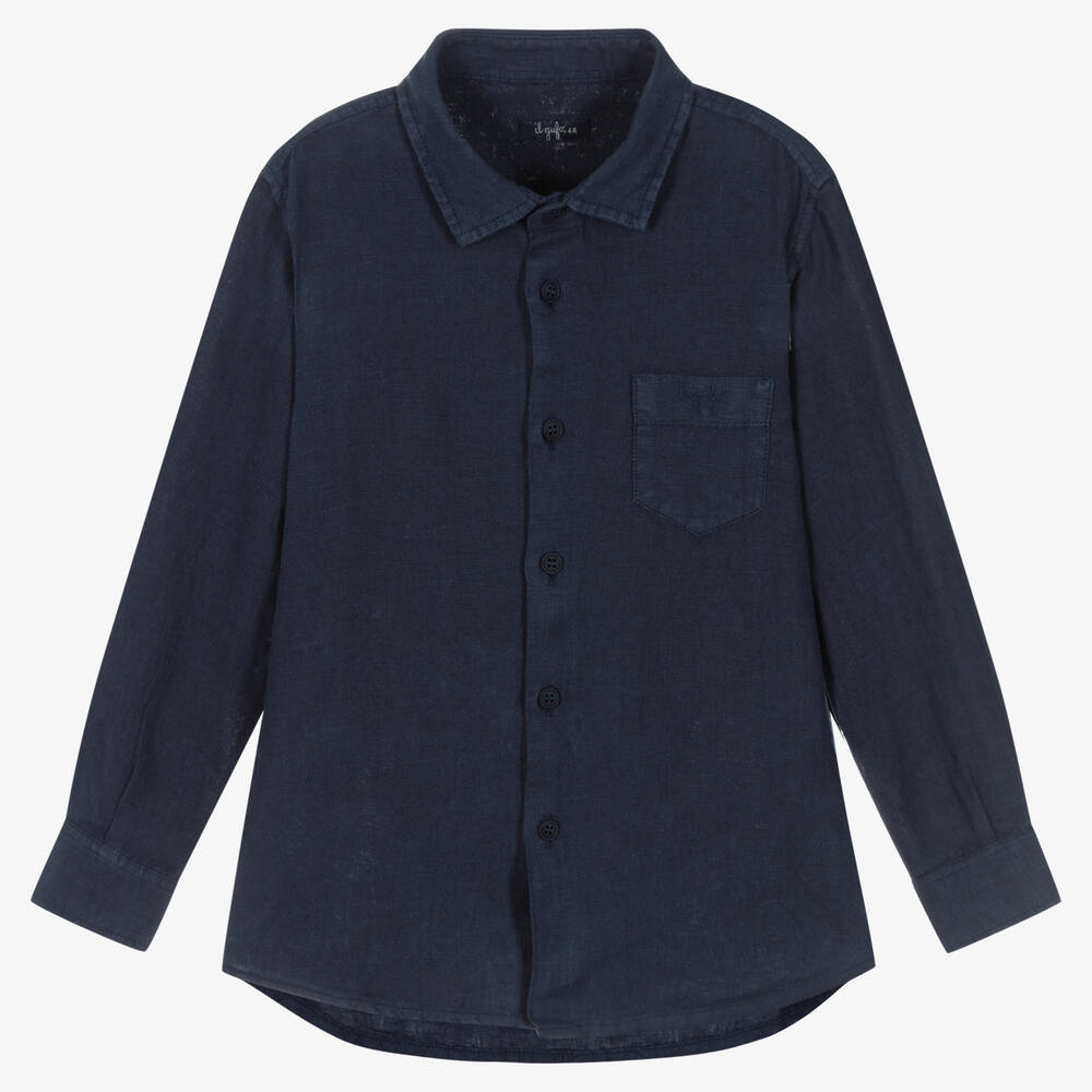 Il Gufo - Boys Blue Linen Long Sleeved Shirt | Childrensalon