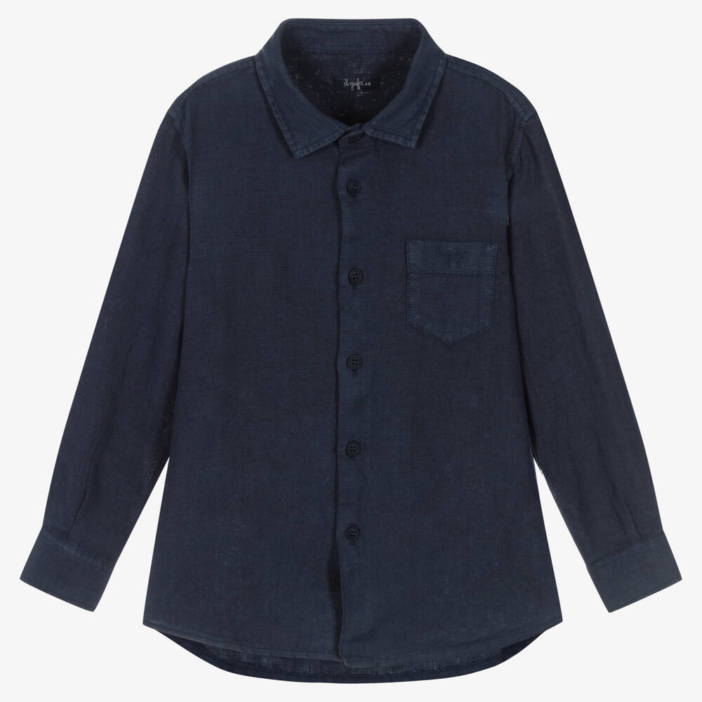 Il Gufo-Синяя льняная рубашка с длинными рукавами | Childrensalon Outlet