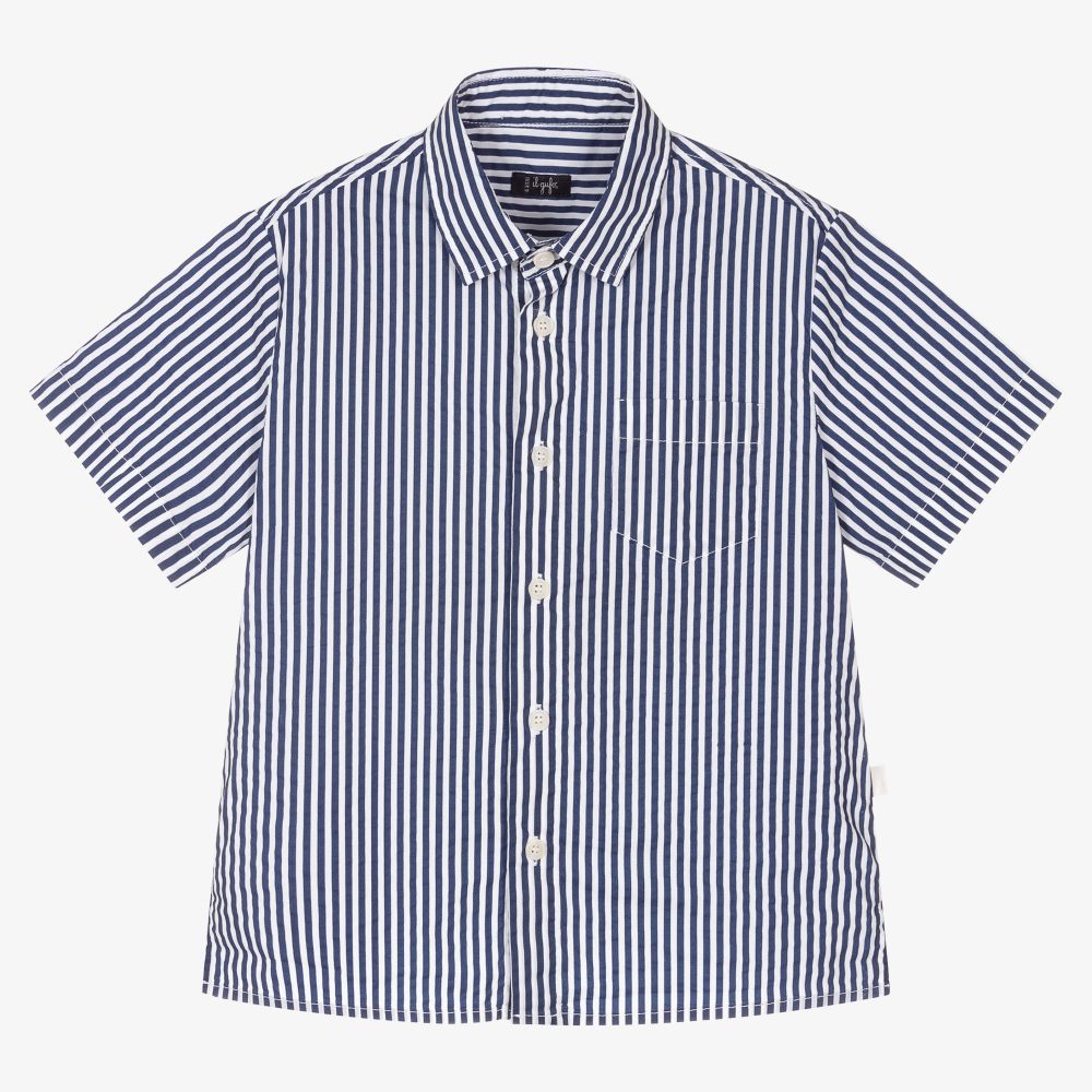 Il Gufo - Boys Blue Stripe Cotton Shirt | Childrensalon