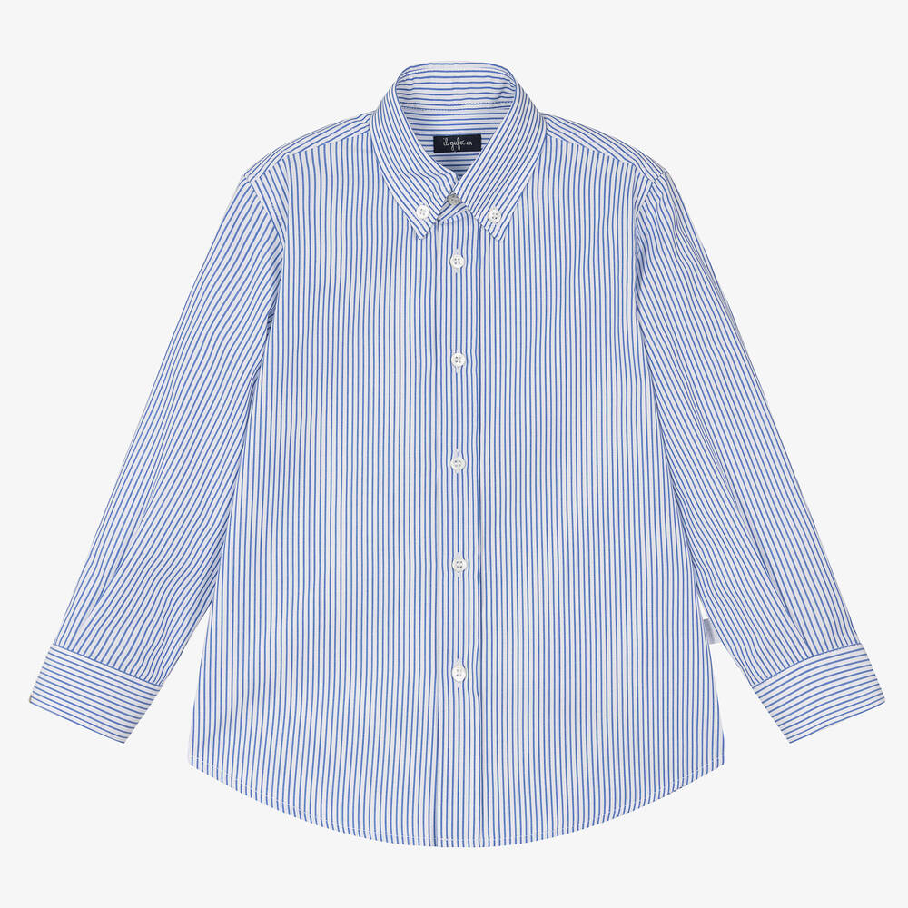 Il Gufo - قميص قطن مقلّم لون أزرق وأبيض للأولاد | Childrensalon