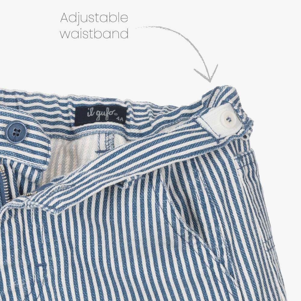 Il Gufo-Boys Blue Stripe Cotton Shorts | Childrensalon Outlet