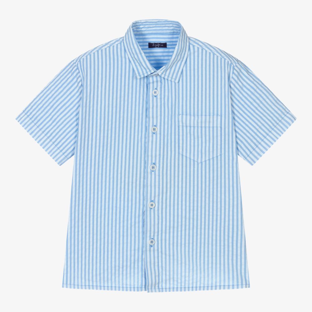 Il Gufo - قميص قطن مقلم لون أزرق وأبيض للأولاد | Childrensalon