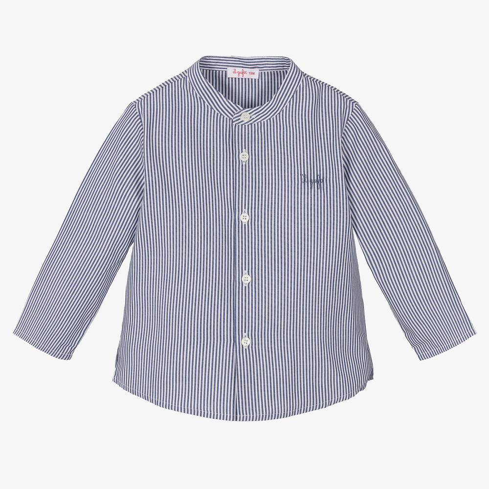 Il Gufo - Boys Blue Striped Cotton Shirt | Childrensalon