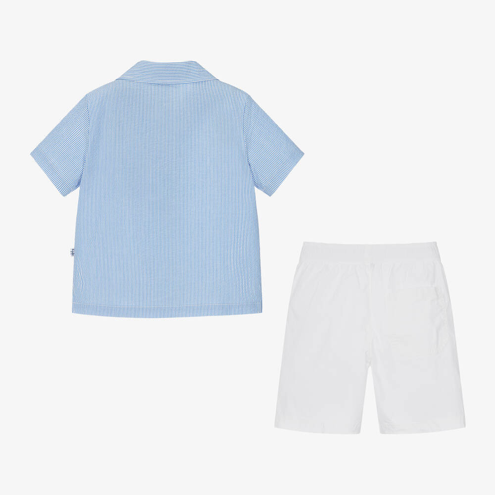 Il Gufo-طقم شورت قطن مقلم لون أزرق وأبيض للأولاد | Childrensalon Outlet