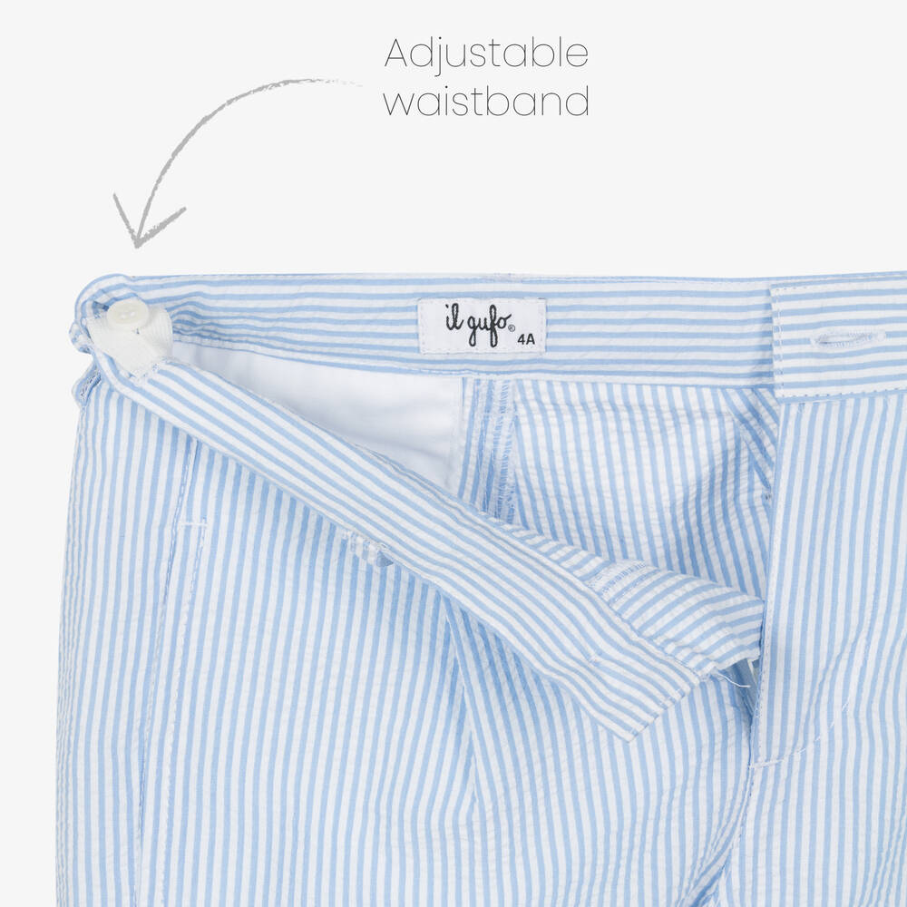 Il Gufo-Boys Blue Striped Seersucker Shorts | Childrensalon Outlet