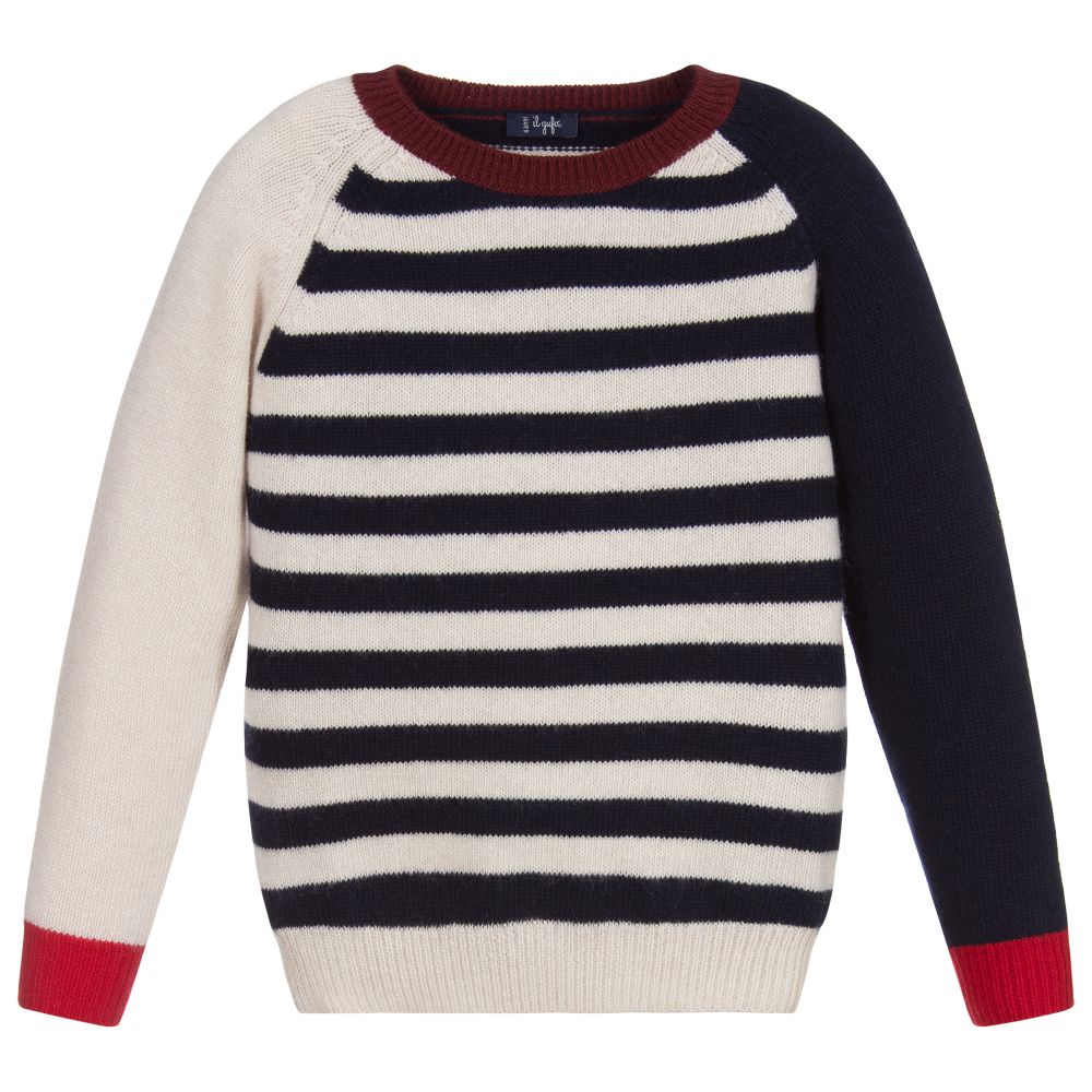 Il Gufo - Pull bleu en laine à rayures Garçon | Childrensalon