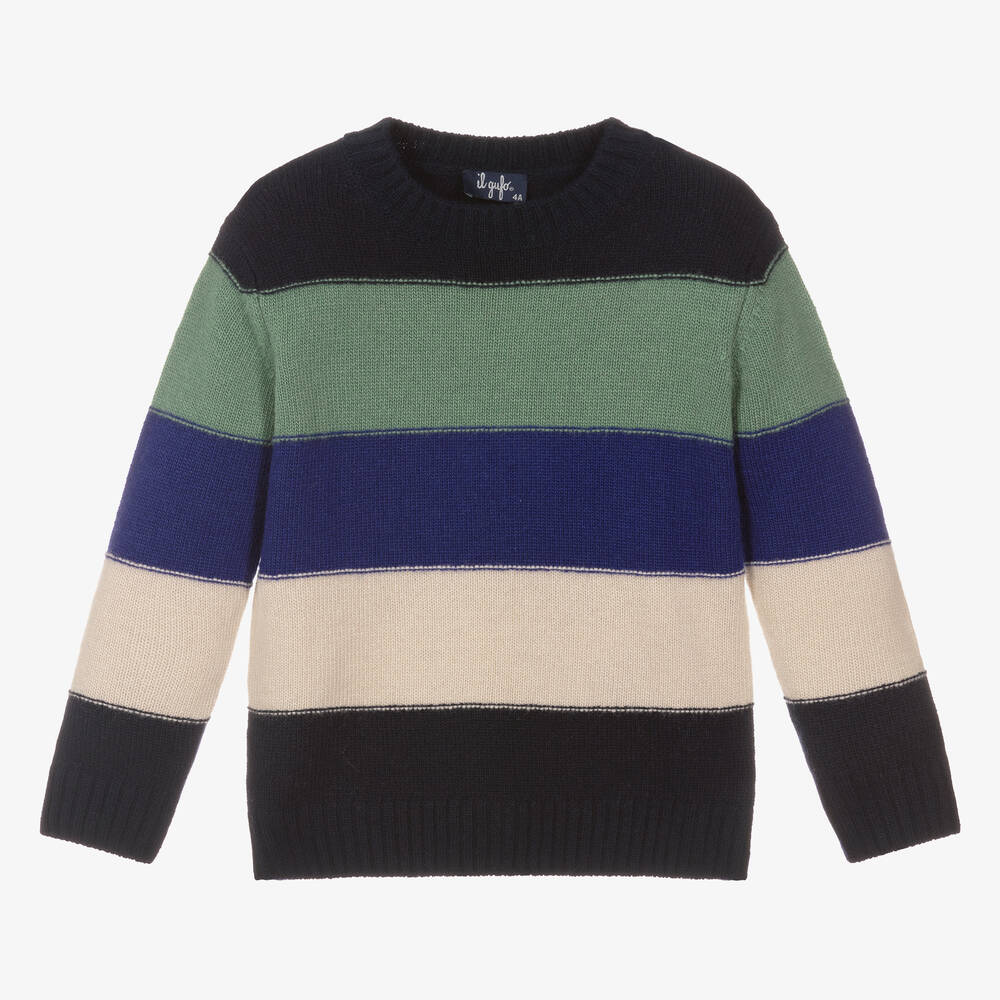 Boys Blue Striped Wool Sweater