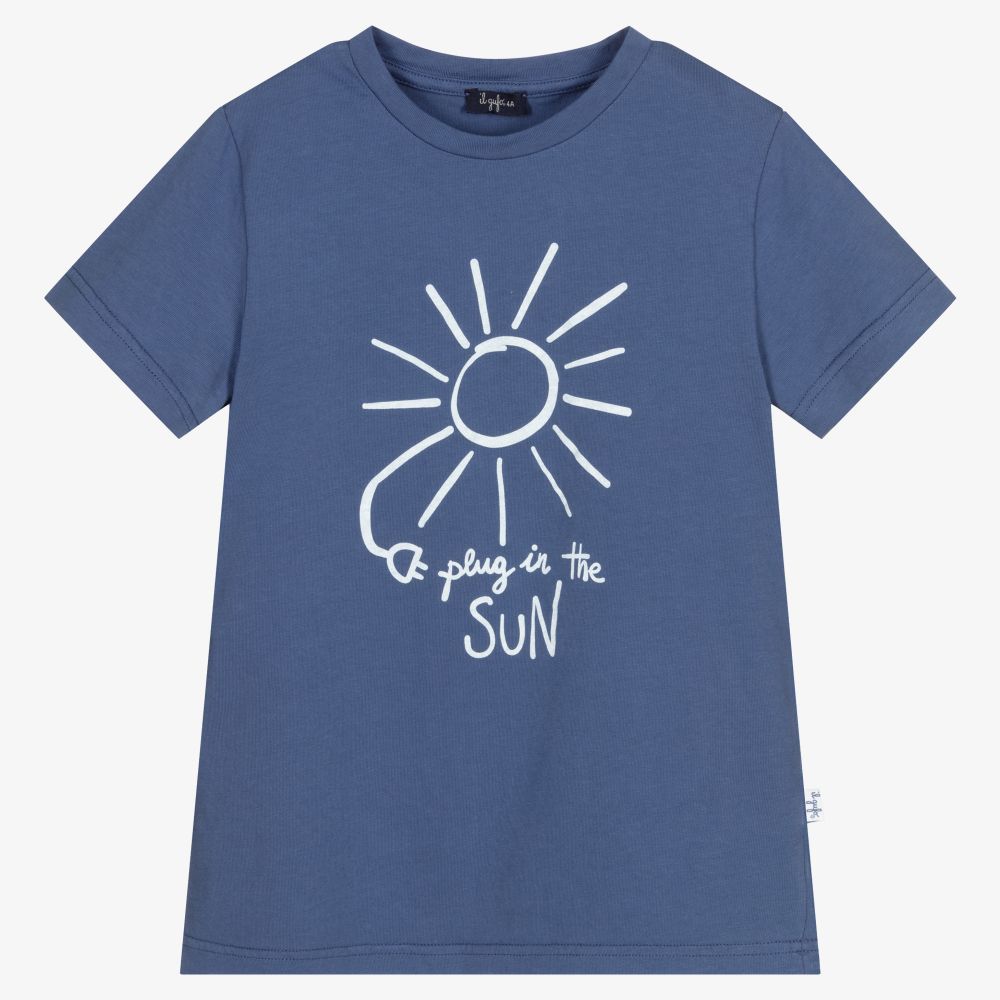 Il Gufo - Синяя хлопковая футболка с солнцем для мальчиков | Childrensalon