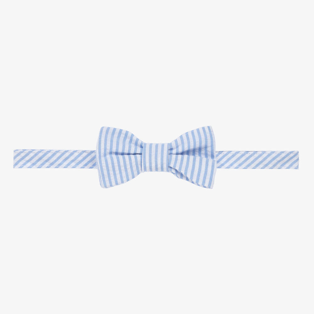 Il Gufo - ربطة عنق قطن سيرسوكر مقلم لون أزرق وأبيض | Childrensalon