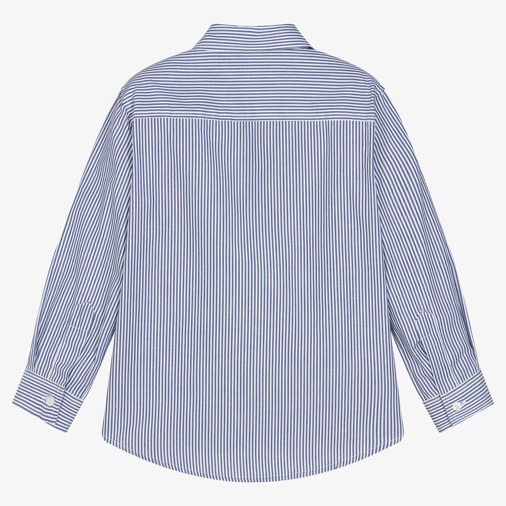 Il Gufo-قميص قطن بوبلين مقلم لون أزرق وأبيض للأولاد | Childrensalon Outlet