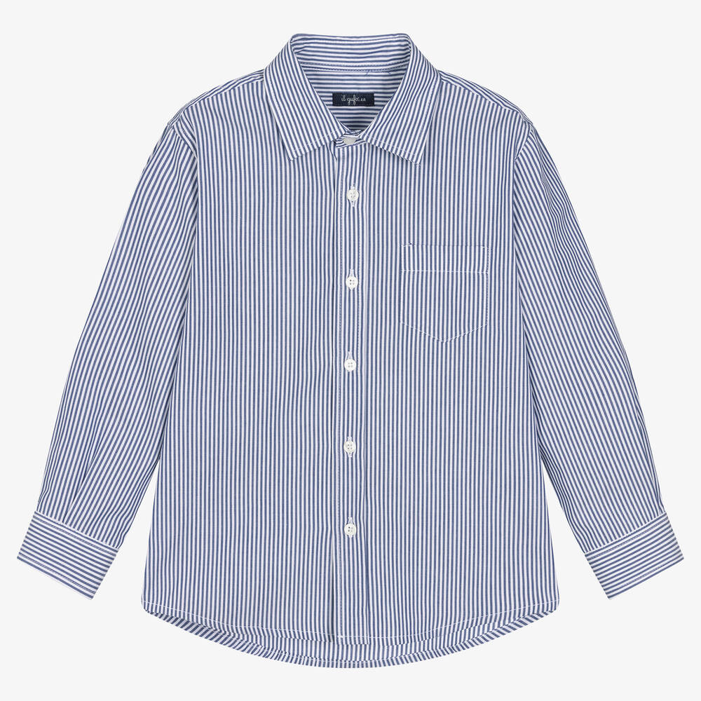 Il Gufo - Boys Blue & White Striped Cotton Shirt | Childrensalon