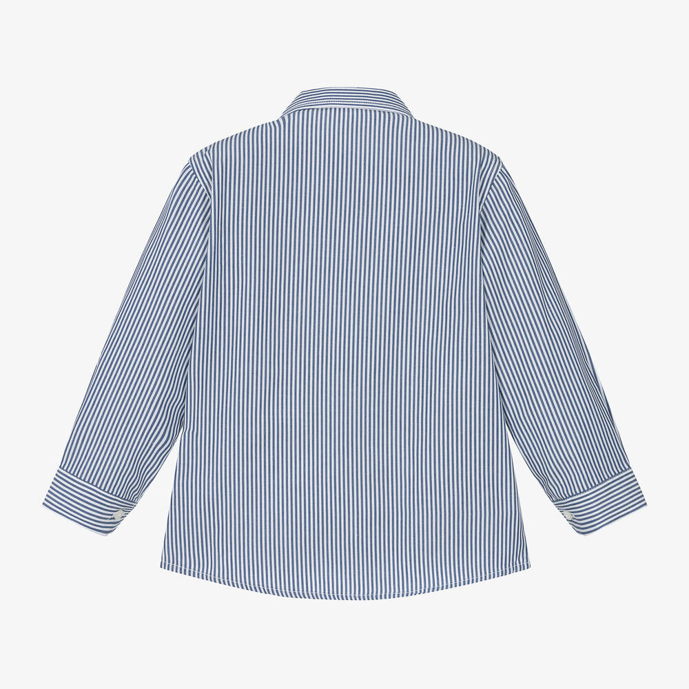Il Gufo-Boys Blue & White Striped Cotton Shirt | Childrensalon Outlet