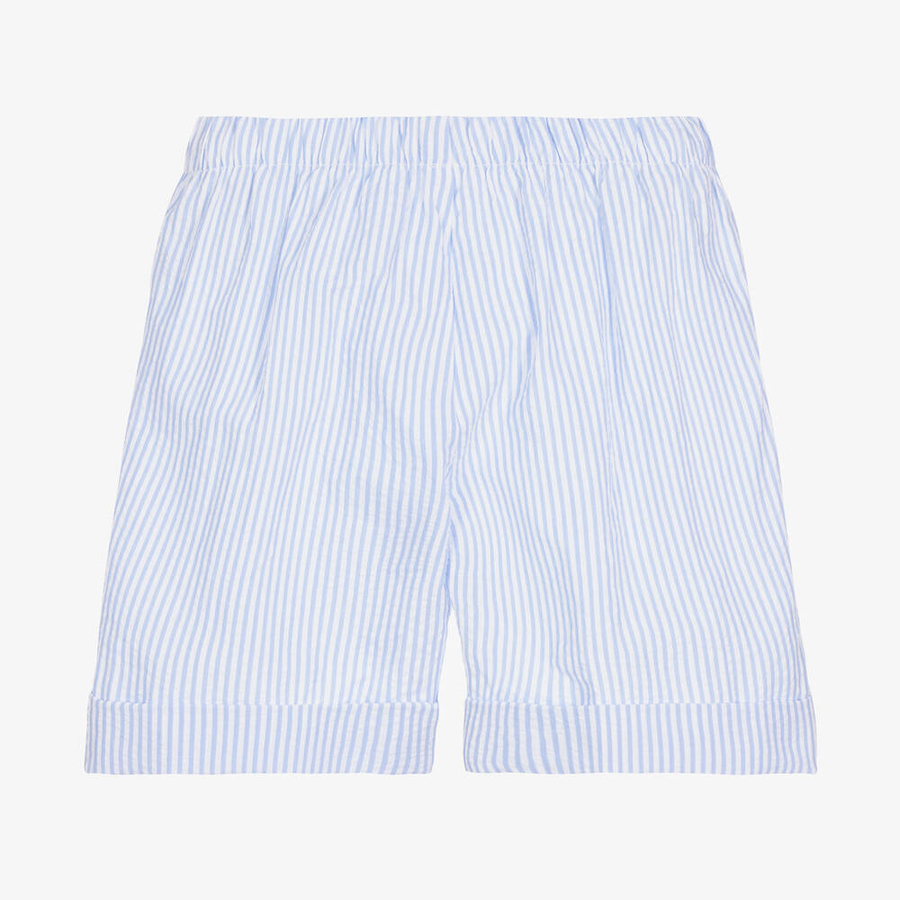 Il Gufo-Boys Blue & White Striped Cotton Shorts | Childrensalon Outlet