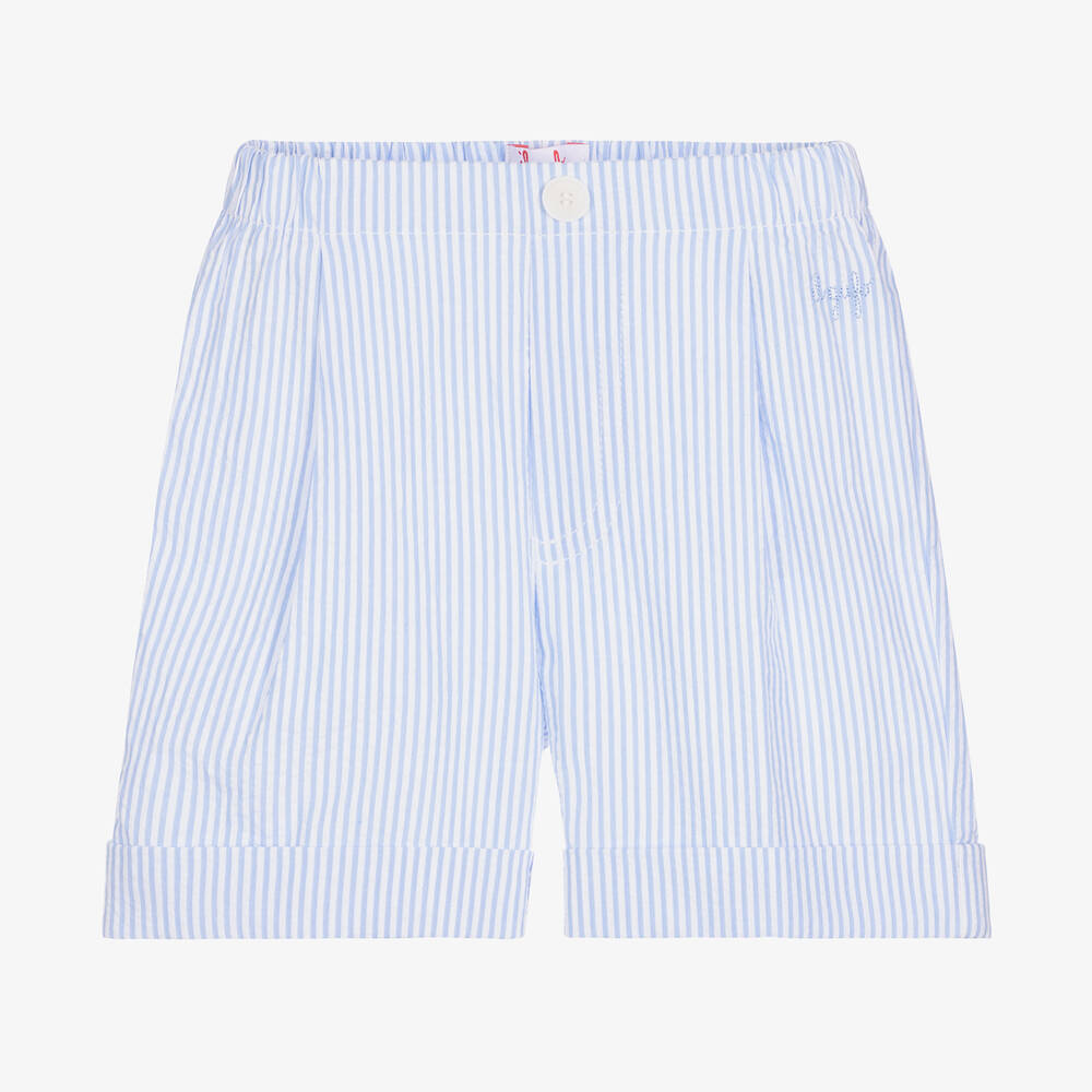 Il Gufo - Boys Blue & White Striped Cotton Shorts | Childrensalon