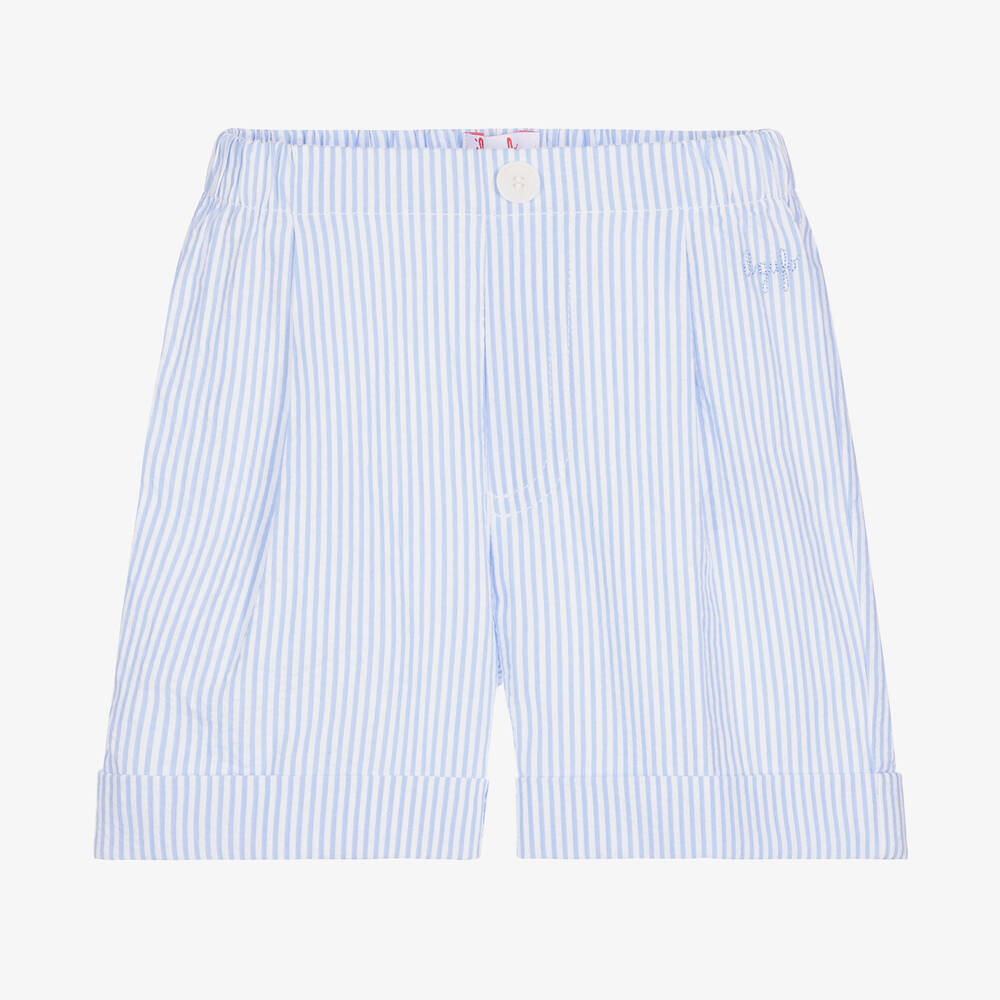 Il Gufo-Boys Blue & White Striped Cotton Shorts | Childrensalon Outlet
