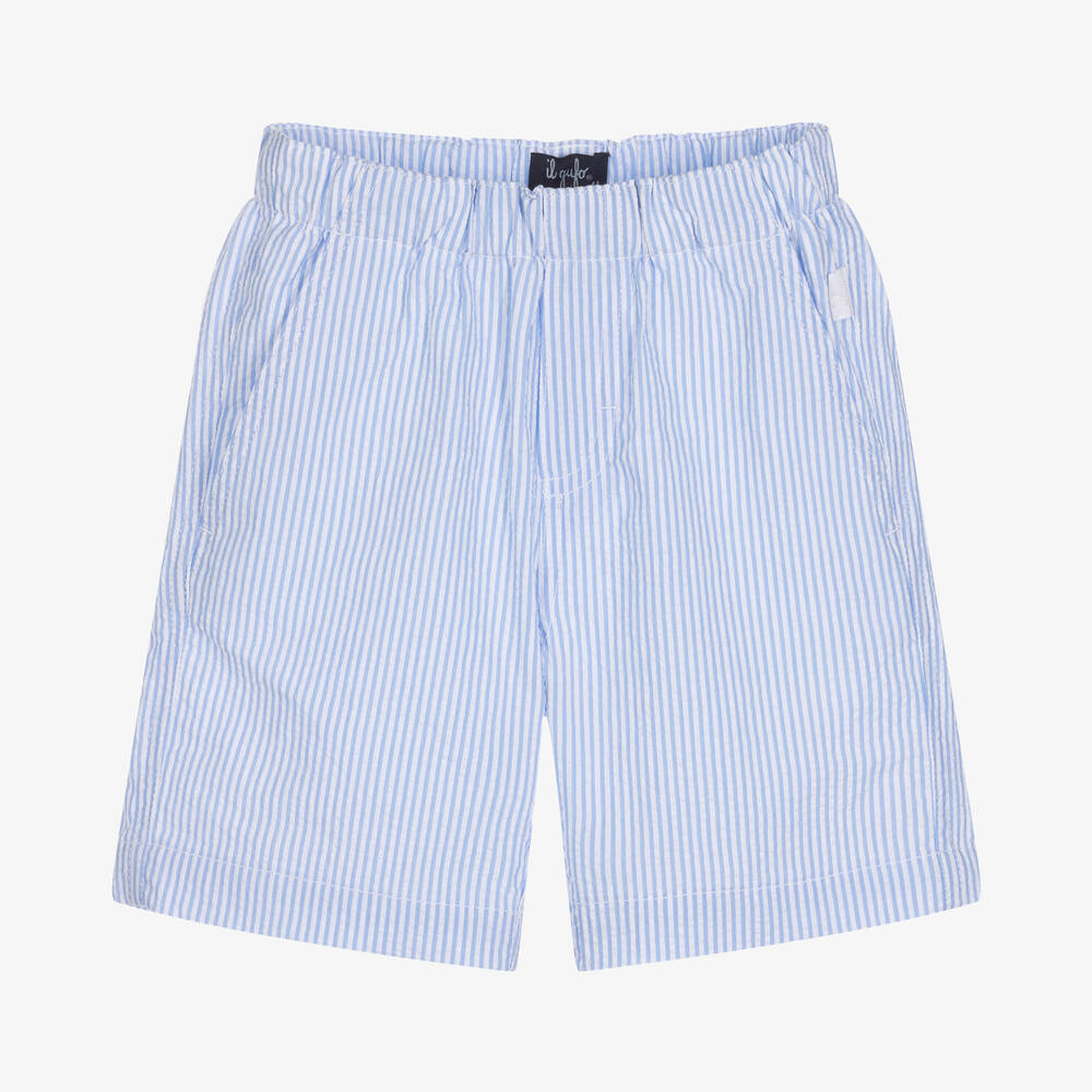 Il Gufo - Boys Blue & White Striped Cotton Shorts | Childrensalon