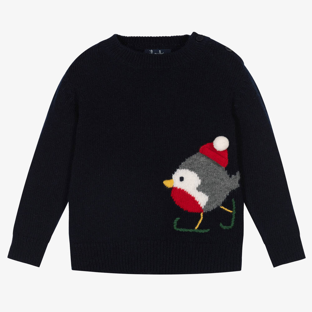 Il Gufo - Синий шерстяной свитер с птичкой | Childrensalon