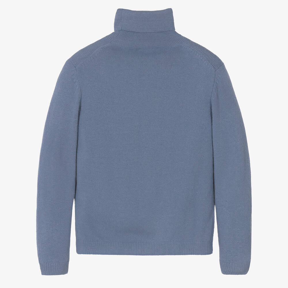 Il Gufo-بلوفر بياقة عالية صوف مارينو محبوك لون أزرق | Childrensalon Outlet