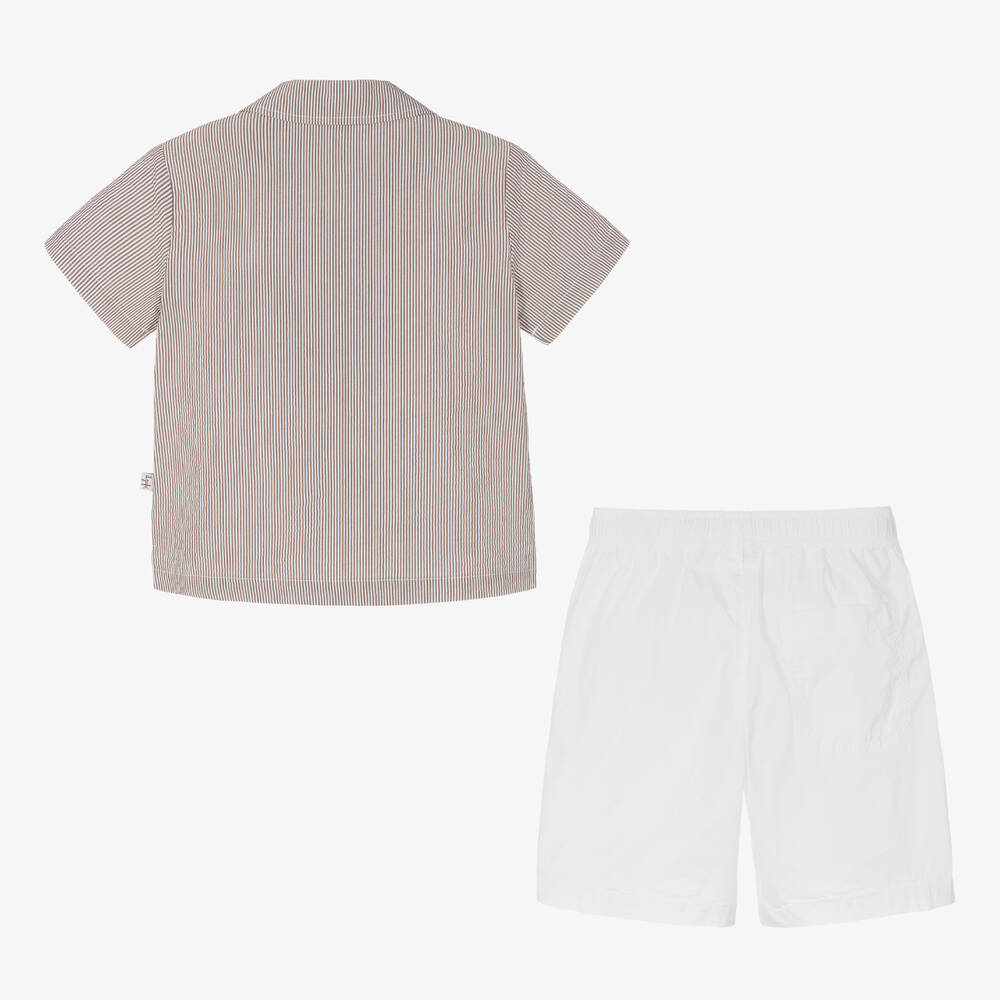 Il Gufo-Рубашка в коричневую полоску и шорты из хлопка для мальчиков | Childrensalon Outlet