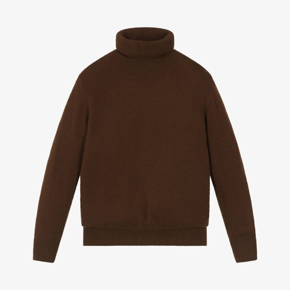 Il Gufo-Boys Brown Wool Roll Neck Sweater | Childrensalon Outlet