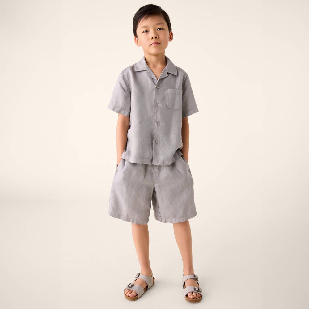 Il Gufo-Boys Classic Grey Linen Shorts | Childrensalon Outlet