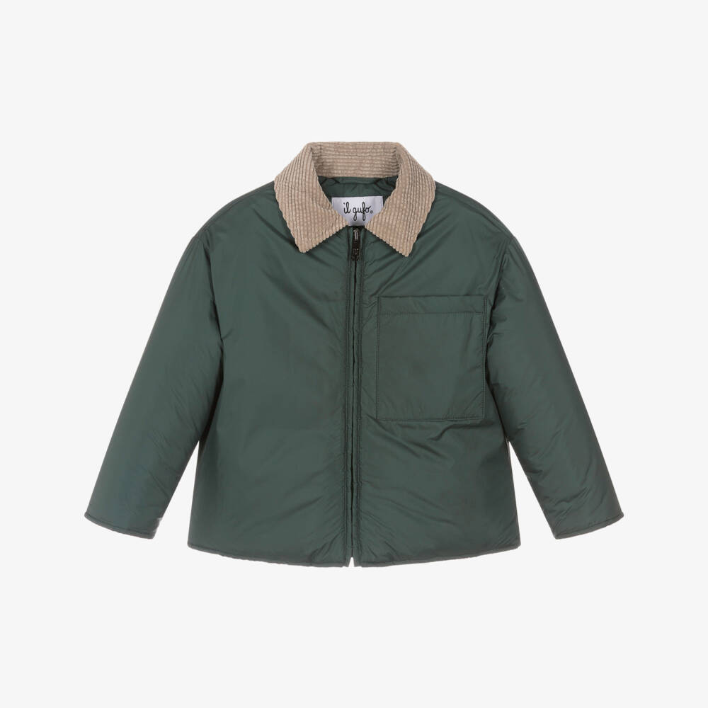 Il Gufo-Boys Corded Collar Green Jacket | Childrensalon Outlet
