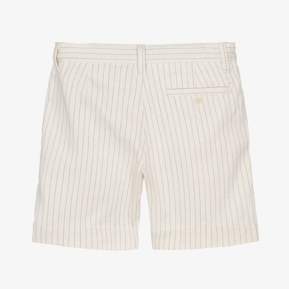 Il Gufo-Boys Cream Striped Cotton Shorts | Childrensalon Outlet