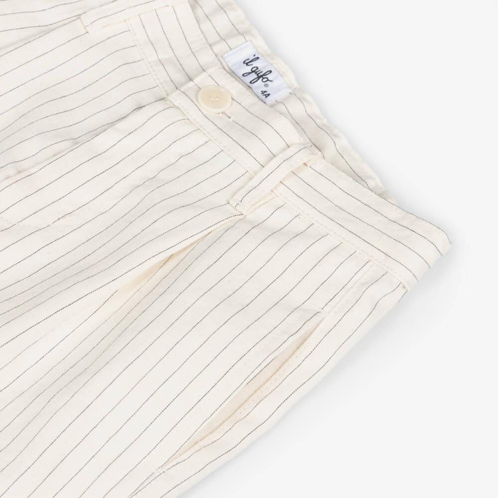Il Gufo-Boys Cream Striped Cotton Shorts | Childrensalon Outlet