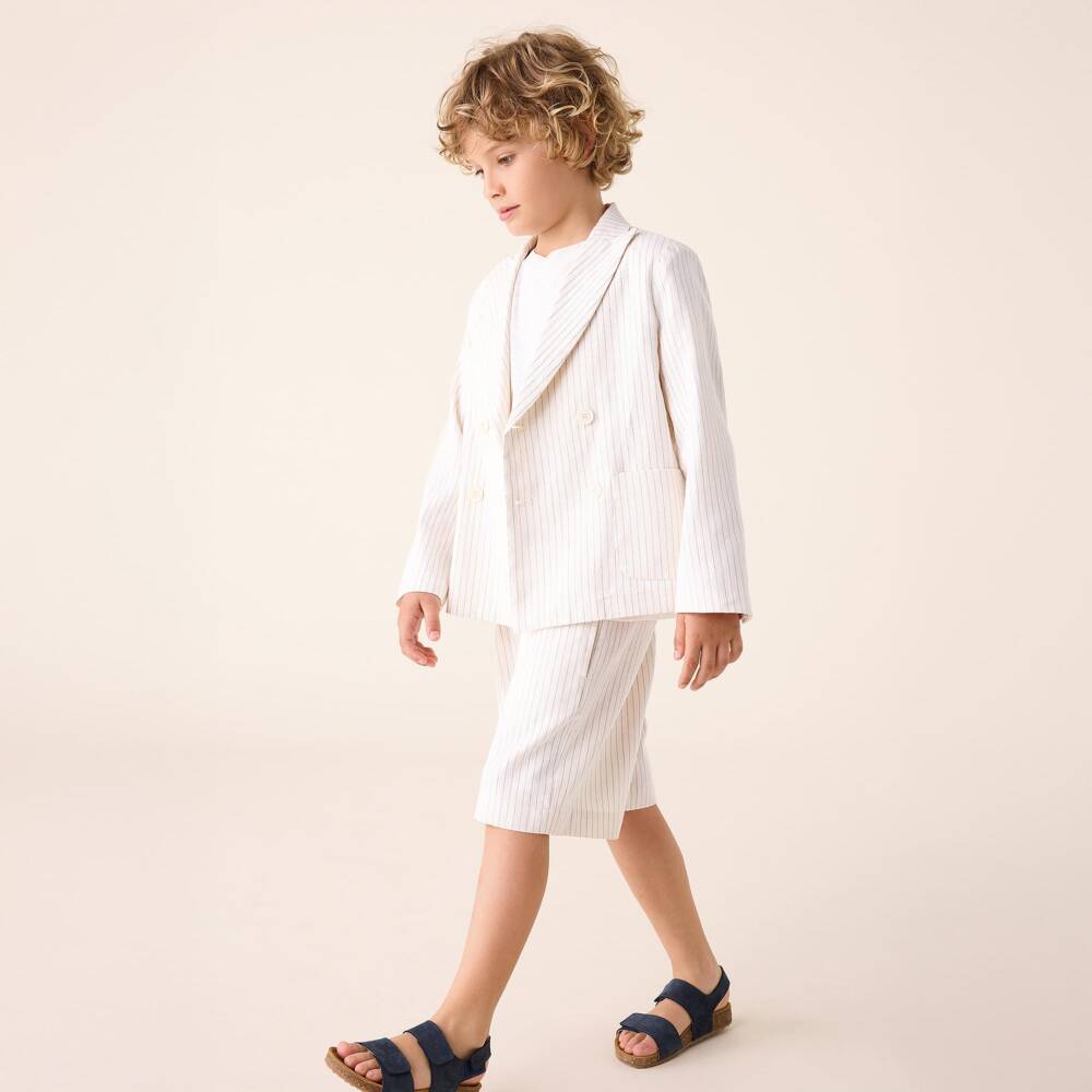 Il Gufo-Boys Cream Striped Cotton Shorts | Childrensalon Outlet