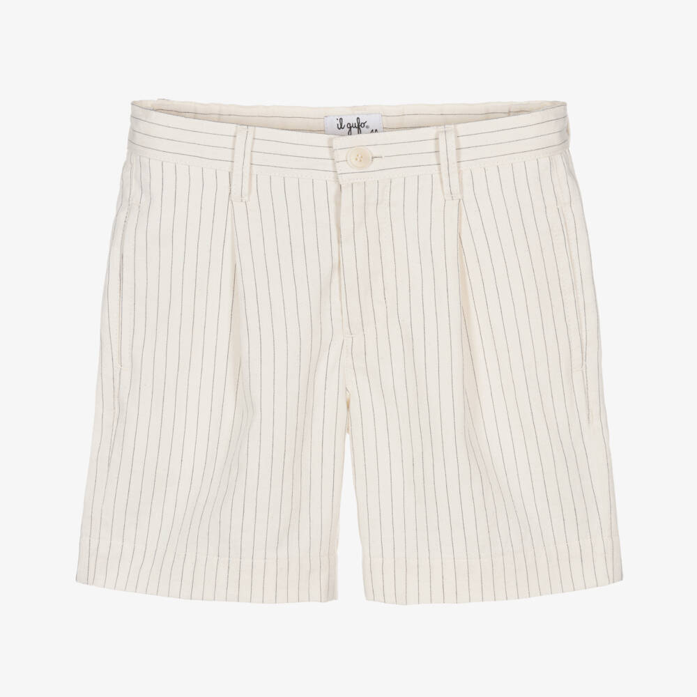 Il Gufo-Boys Cream Striped Cotton Shorts | Childrensalon Outlet