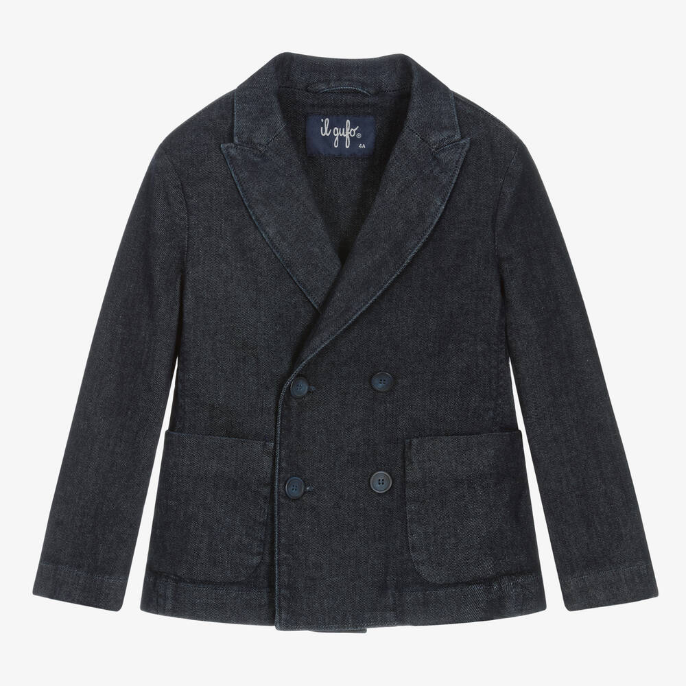 Il Gufo - Boys Dark Denim Double Breasted Blazer | Childrensalon