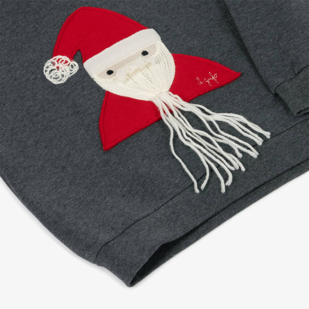 Il Gufo-Boys Dark Grey Cotton Father Christmas Sweatshirt | Childrensalon Outlet