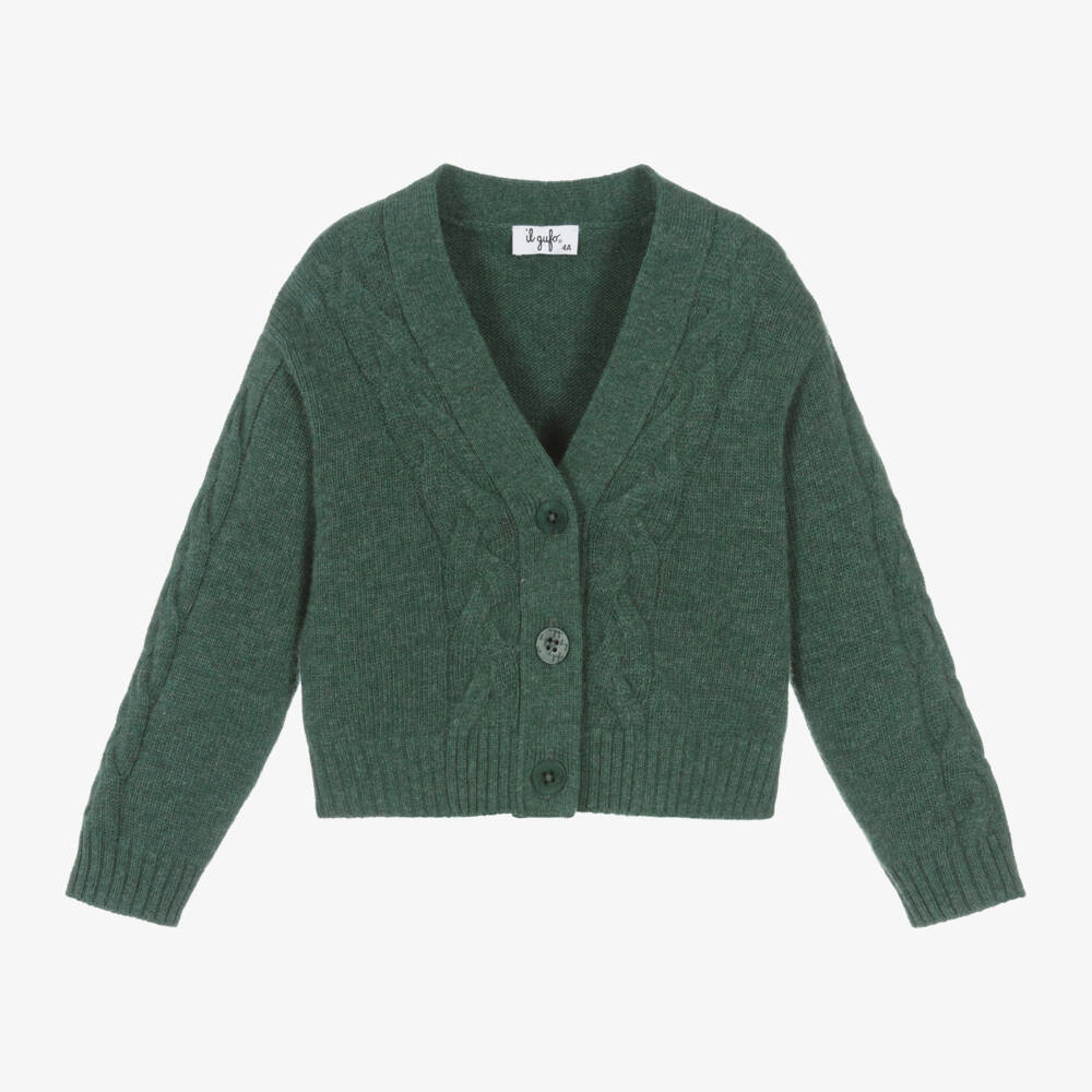 Il Gufo-Boys Green Cable Knit Cardigan | Childrensalon Outlet